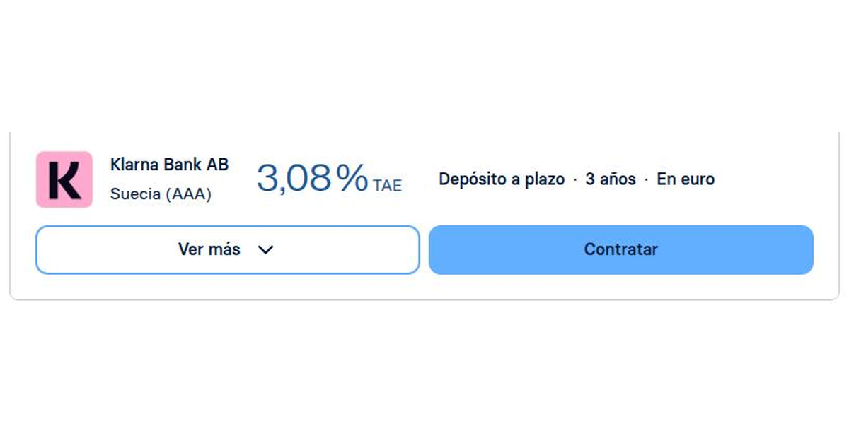 Klarna ofrece depósito a 36 meses al 3,08% TAE