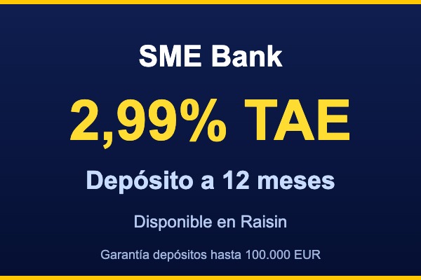 SME Bank ofrece depósito a 12 meses al 2,99% TAE