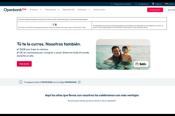 Openbank regala 360€ al domiciliar nómina