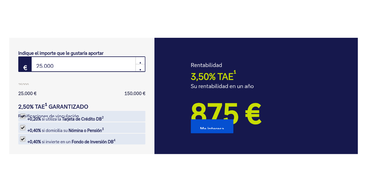 Deutsche Bank ofrece depósito a 12 meses de hasta el 3,50% TAE