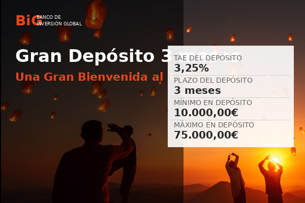 BiG ofrece Gran Depósito a 3 meses al 3,25% TAE