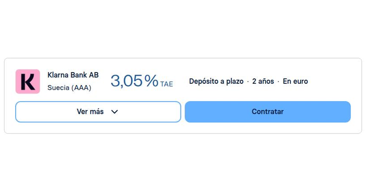 Klarna ofrece depósito a 24 meses al 3,05% TAE