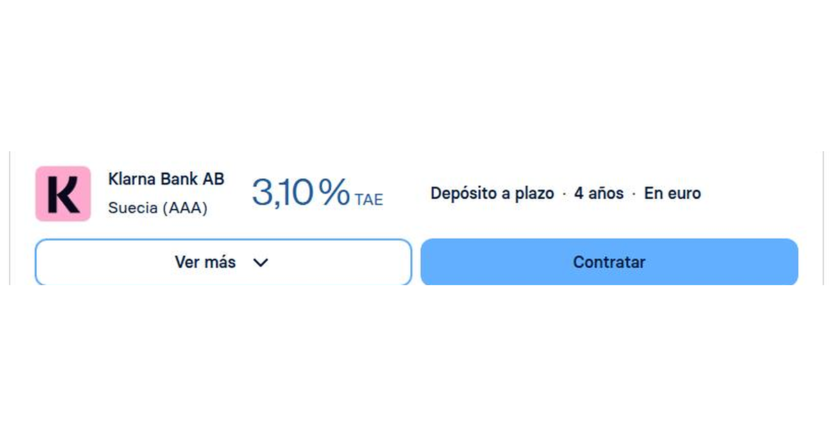 Klarna ofrece depósito a 48 meses al 3,10% TAE