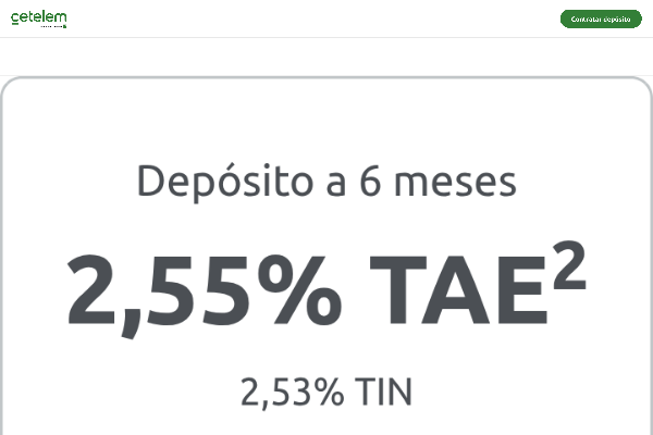 Cetelem ofrece depósito a 6 meses al 2,55% TAE