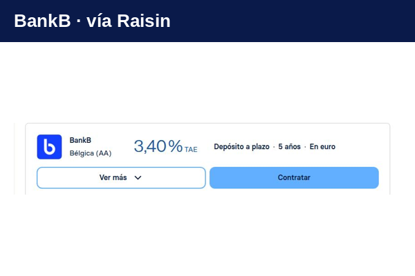 BankB ofrece depósito a 5 años al 3,40% TAE