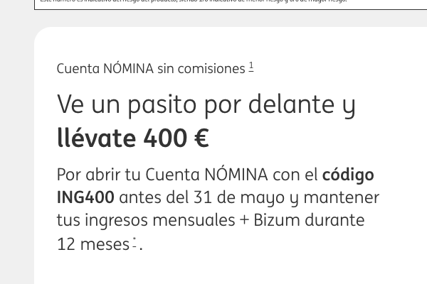 ING regala 400€ al abrir Cuenta NÓMINA