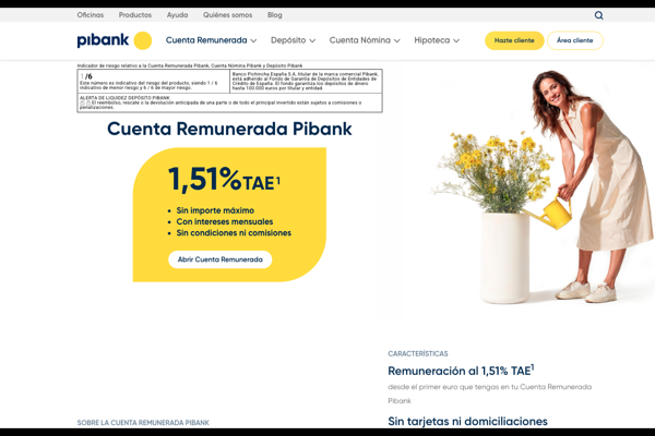 Pibank ofrece Cuenta Remunerada al 1,51% TAE