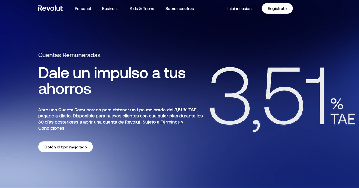 Revolut ofrece 3,51% TAE en su Cuenta Remunerada a nuevos clientes