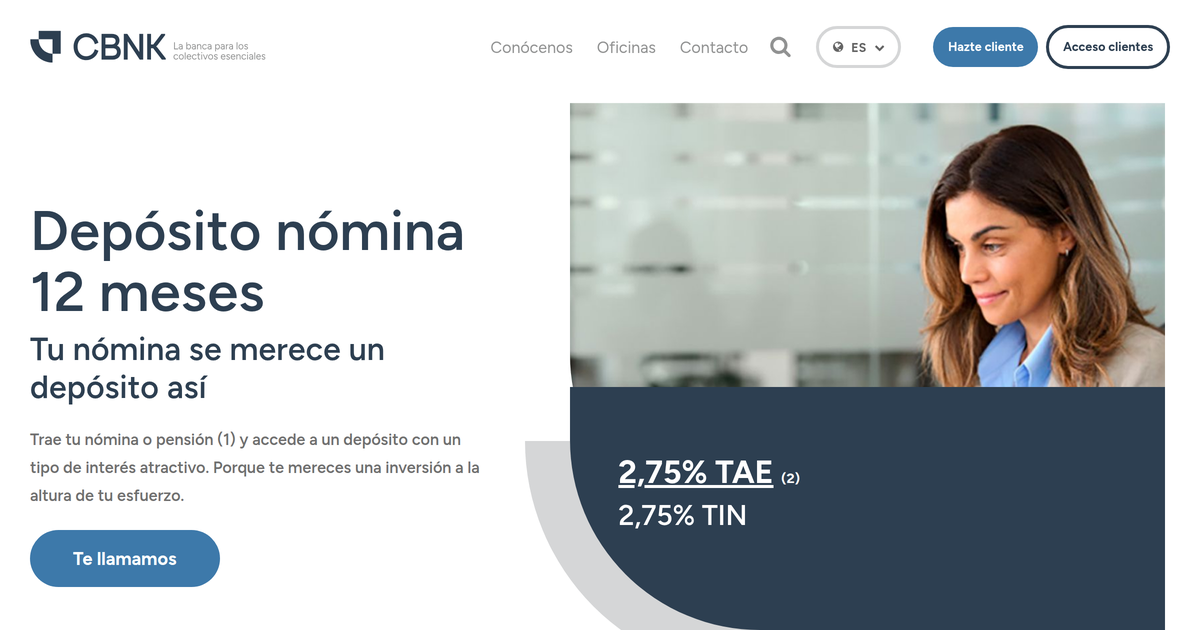 CBNK ofrece Depósito Nómina a 12 meses al 2,75% TAE