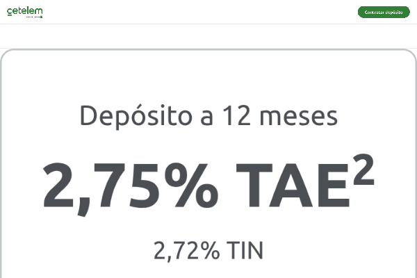 Cetelem ofrece depósito a 12 meses al 2,75% TAE