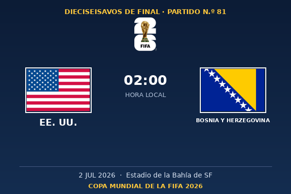 EE.UU. vs. Bosnia y Herzegovina — Dieciseisavos de Final | Copa del Mundo 2026