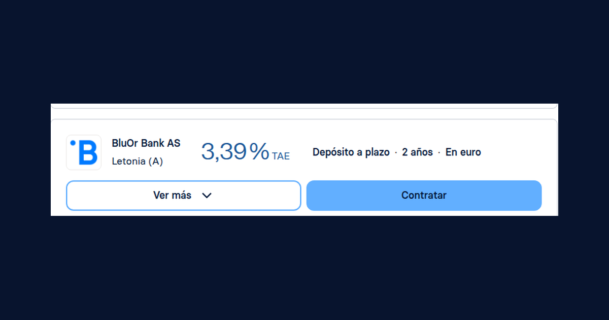 BluOr Bank ofrece depósito a 24 meses al 3,39% TAE