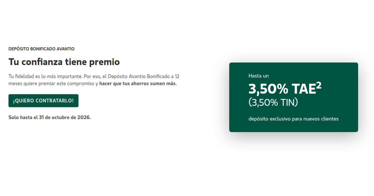 Banca March ofrece depósito bonificado Avantio a 12 meses hasta el 3,50% TAE