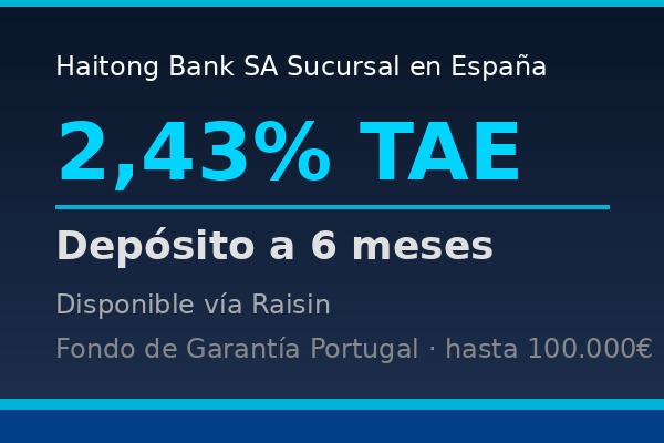 Haitong Bank ofrece depósito a 6 meses al 1,58% TAE