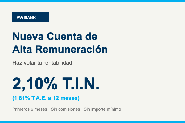 Volkswagen Bank cuenta de ahorro al 2,10% TIN