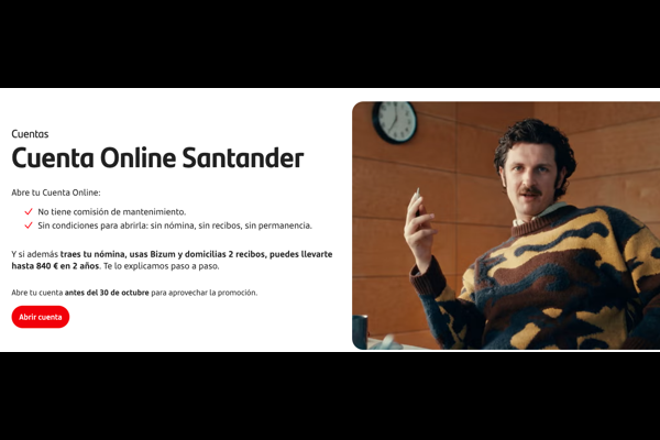 Banco Santander ofrece hasta 840€ al domiciliar ingresos en la Cuenta Online