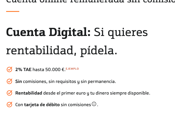 Bankinter ofrece Cuenta Digital Remunerada al 2% TAE sin nómina