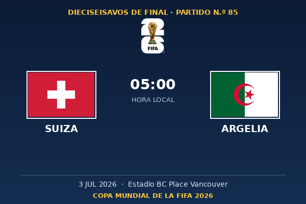 Suiza vs. Argelia — Dieciseisavos de Final | Copa del Mundo 2026
