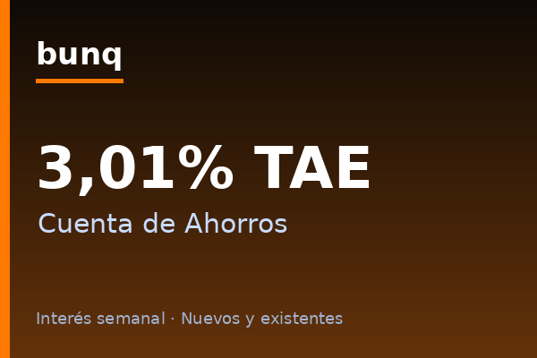 Bunq ofrece un 3,01% TAE en cuenta de ahorro