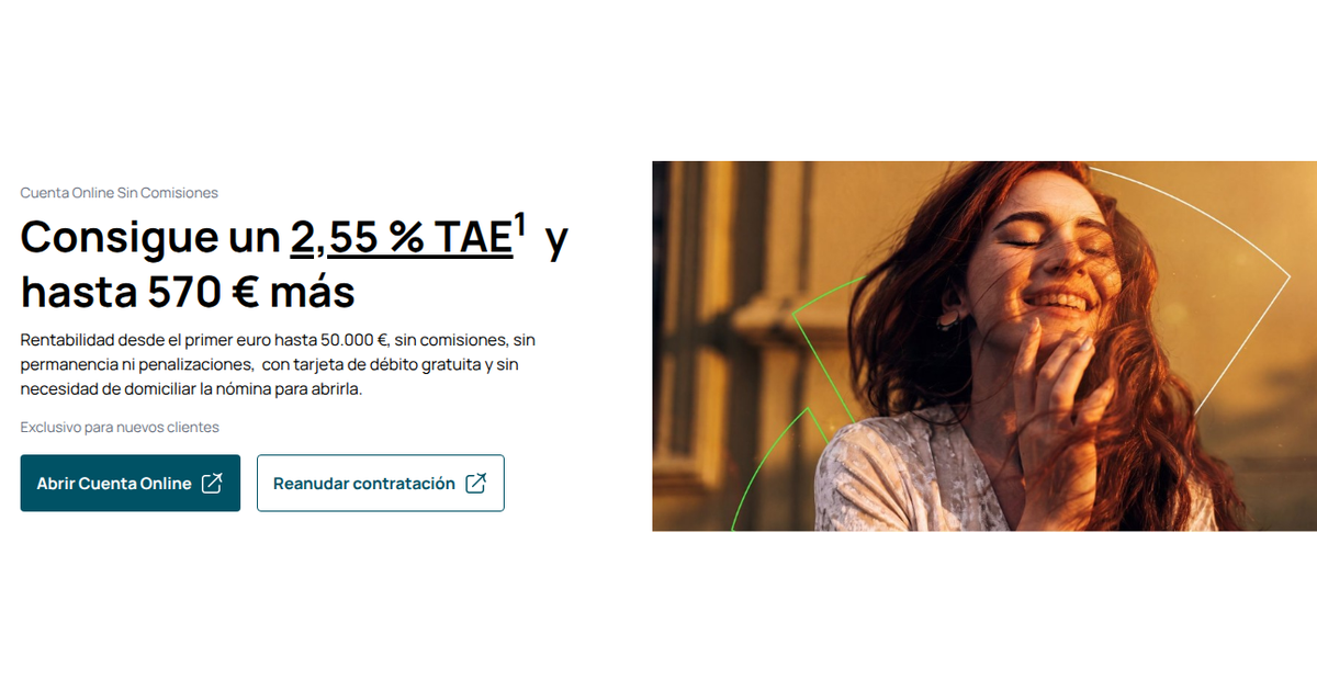 Unicaja ofrece 2,55% TAE y hasta 570€ con su Cuenta Online