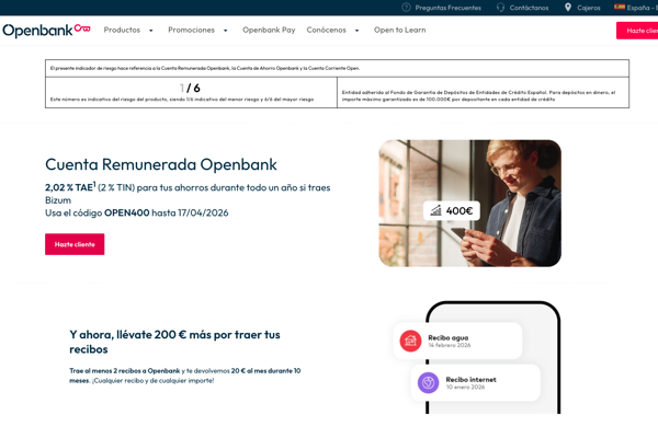 Openbank ofrece cuenta remunerada al 2,02% TAE con 200€ adicionales