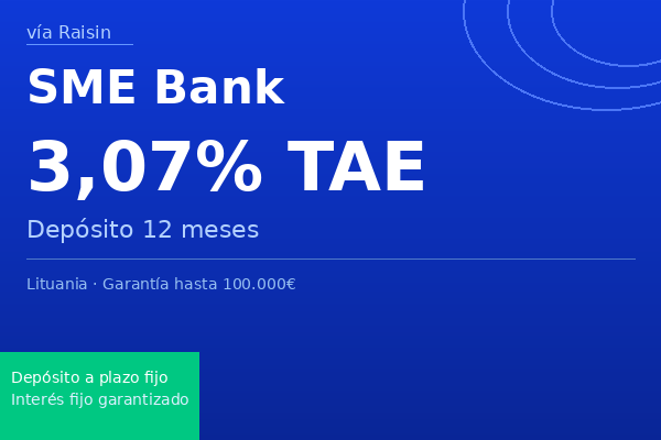 SME Bank ofrece depósito a 12 meses al 3,07% TAE