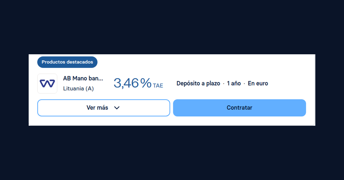 Mano Bank ofrece depósito a 12 meses al 3,46% TAE