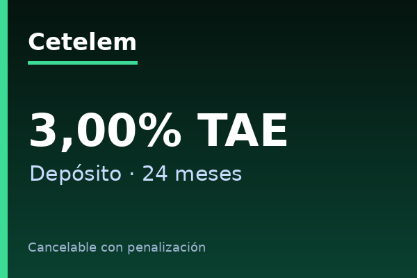 Cetelem ofrece depósito a 24 meses al 3,00% TAE