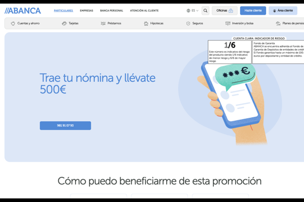 ABANCA regala hasta 500€ al domiciliar nómina