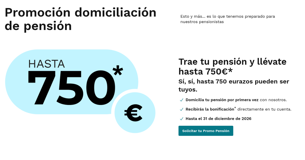 Cajamar regala hasta 750€ al domiciliar tu pensión