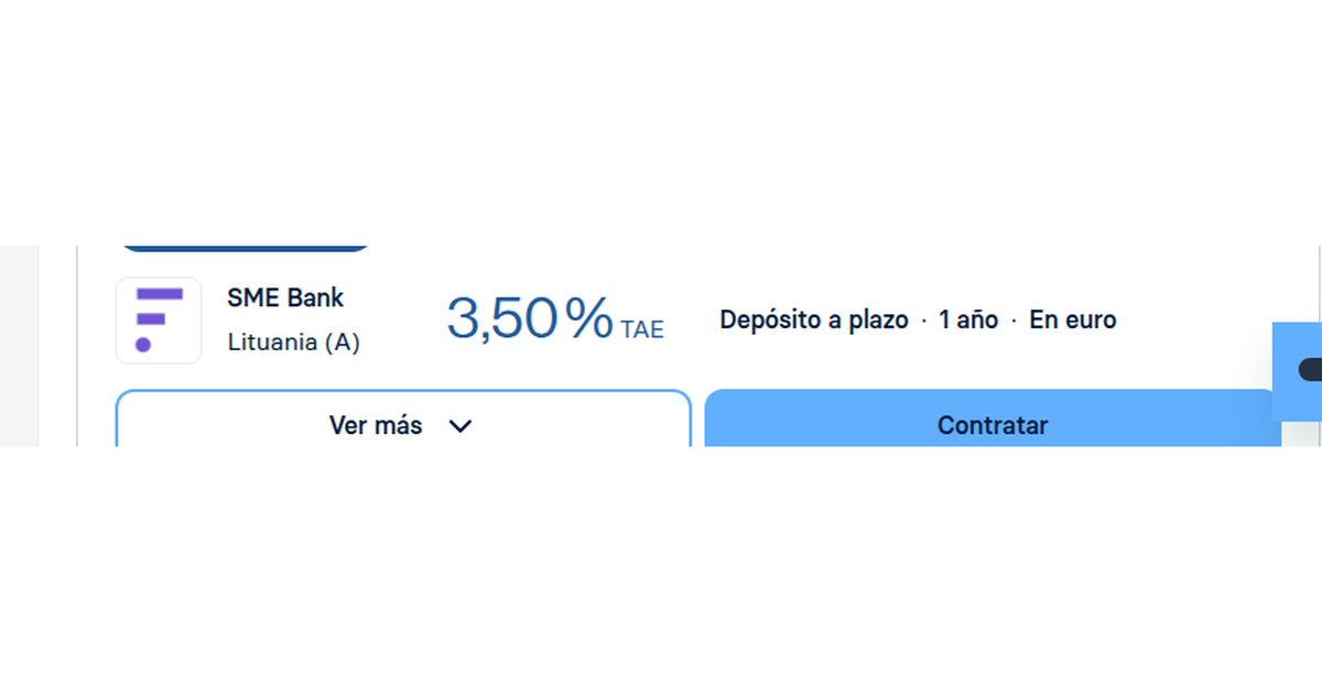 SME Bank ofrece depósito a 12 meses al 3,50% TAE