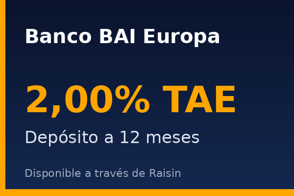 Banco BAI Europa ofrece depósito a 12 meses al 2,00% TAE