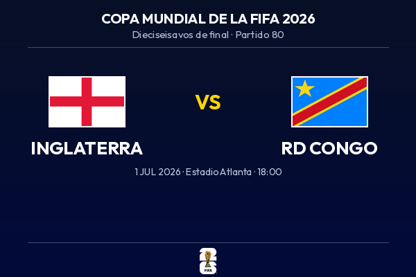 Inglaterra vs. R. D. del Congo — Dieciseisavos de Final | Copa del Mundo 2026
