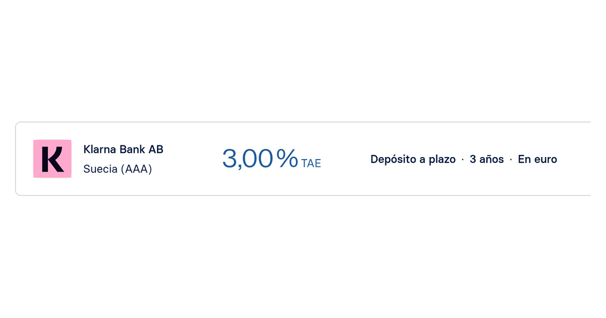 Klarna ofrece depósito a 36 meses al 3,00% TAE
