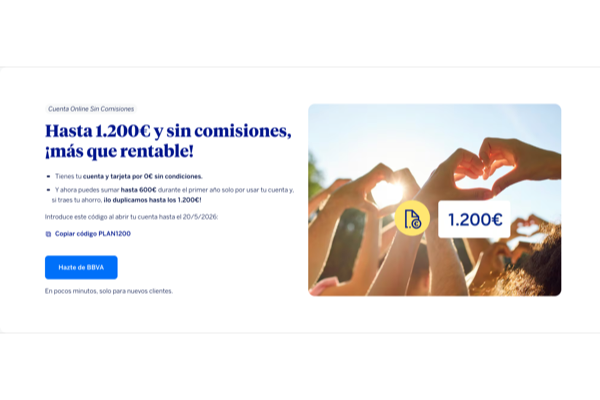 BBVA ofrece hasta 1.200€ por tu nómina y vinculaciones