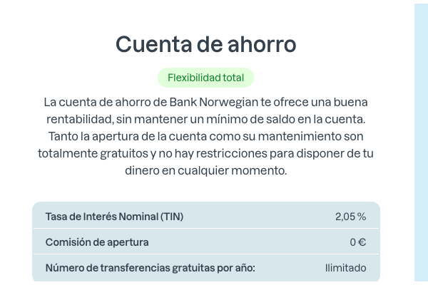 Bank Norwegian ofrece 2,05% TIN en cuenta de ahorro